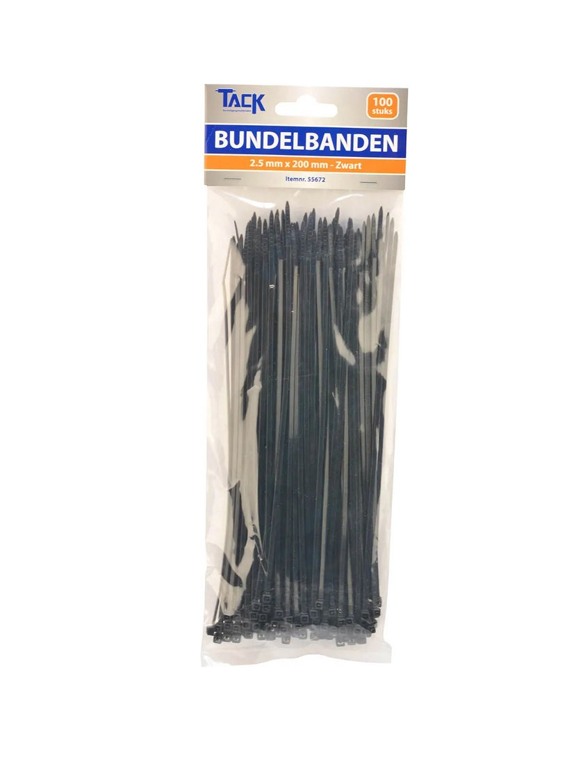 Tack Cable Ties / Tie wraps 2.5mmx200mm 100 pieces black