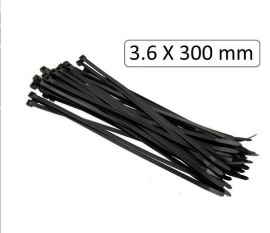 Hofftech Zwarte tie ribs - 3.6 x 300 mm - 100 stuks - UV-bestendig - Duurzaam nylon