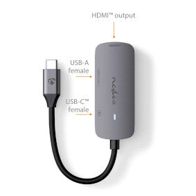 Nedis 3 Poorts USB Hub USB-C naar USB-C, USB-A en Hdmi